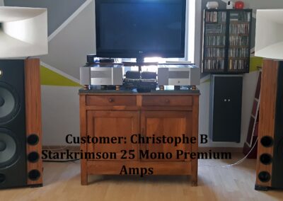 Customer system showing the Starkrimson 25 Mono Premium amplifiers